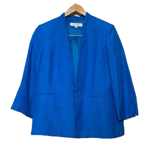 Tahari Arthur S. Levine Women’s 12 Linen Clasp Close Blazer Blue Officecore EUC - Picture 1 of 10